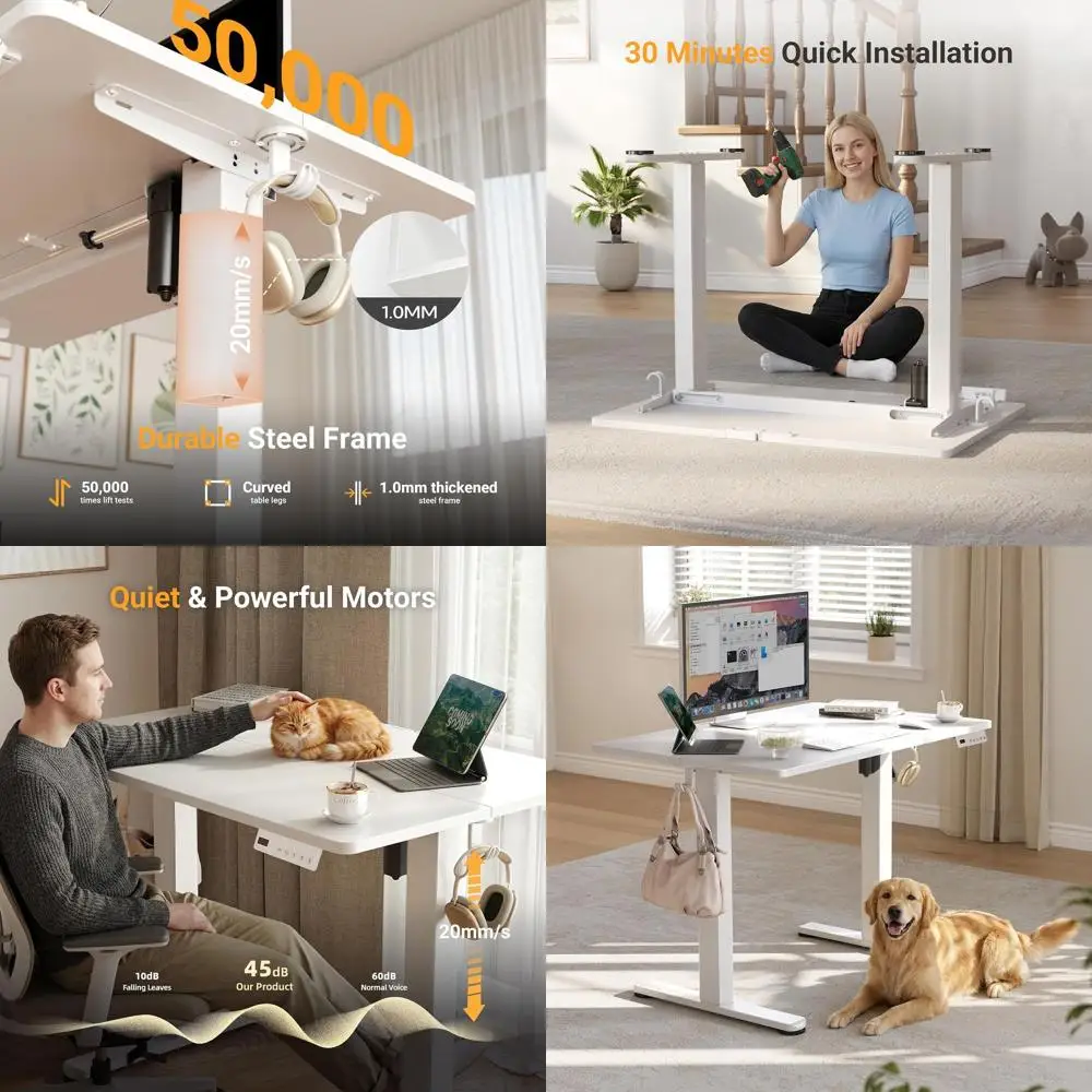 Adjustable Height Electric Standing Desk, 40 x 24 with Cable Management, Splice Board & White Top for Home Office
Adjustable Height Electric Standing Desk, 40 x 24 with Cable Management, Splice Board & White Top for Home Office