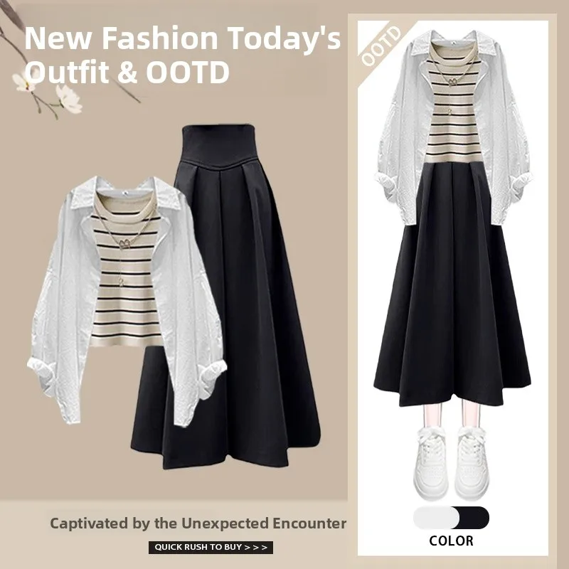 Spring Fashion Korean Style Women's Shirt Set with Halter Neck Skirt Three Piece Suit Polyester Fiber Casual Outfit
Spring Fashion Korean Style Women's Shirt Set with Halter Neck Skirt Three Piece Suit Polyester Fiber Casual Outfit