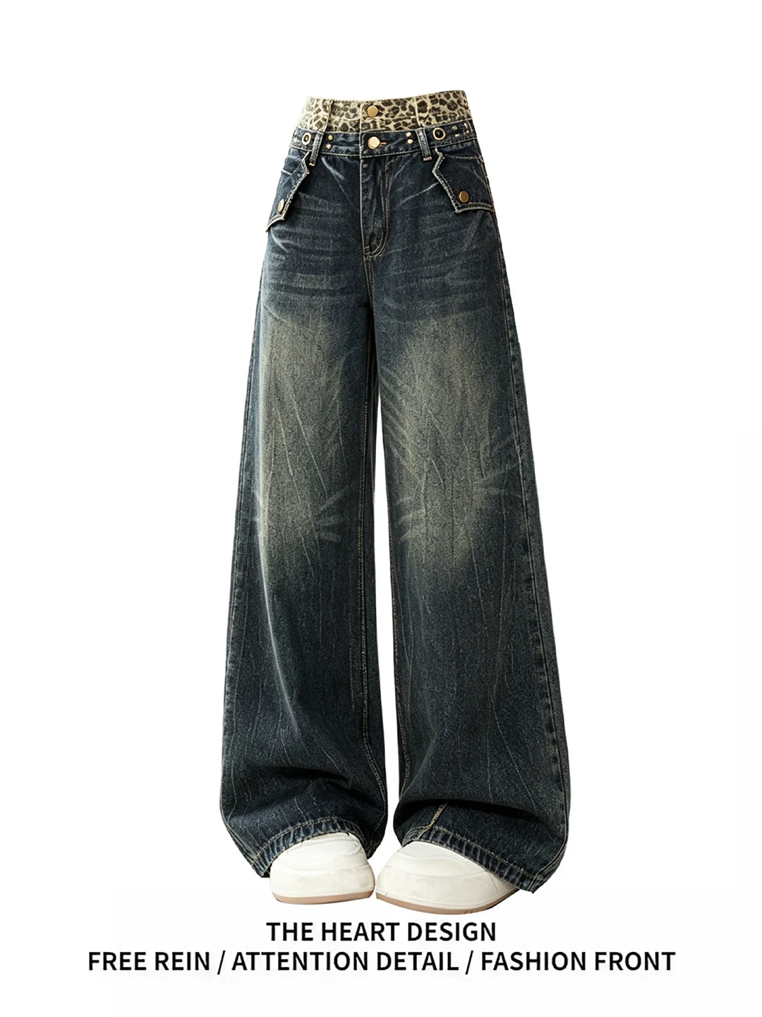 Retro American Washed Leopard Print Double Waist Head Jeans Women Summer Loose Wide Leg Straight Casual Versatile Long Pants
Retro American Washed Leopard Print Double Waist Head Jeans Women Summer Loose Wide Leg Straight Casual Versatile Long Pants