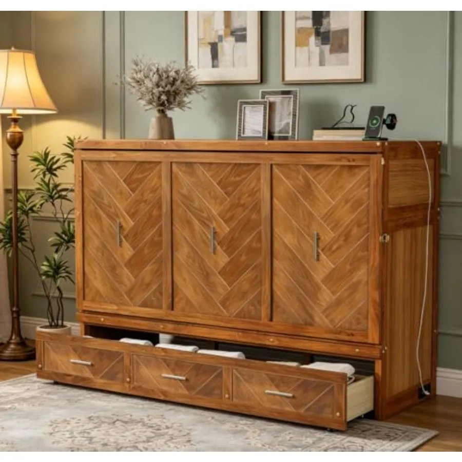 Queen Murphy Bed with Charging Station and Storage, Farmhouse Murphy Bed with Foldable Panel for Guest Bedroom, Living Room, Of
Queen Murphy Bed with Charging Station and Storage, Farmhouse Murphy Bed with Foldable Panel for Guest Bedroom, Living Room, Of
