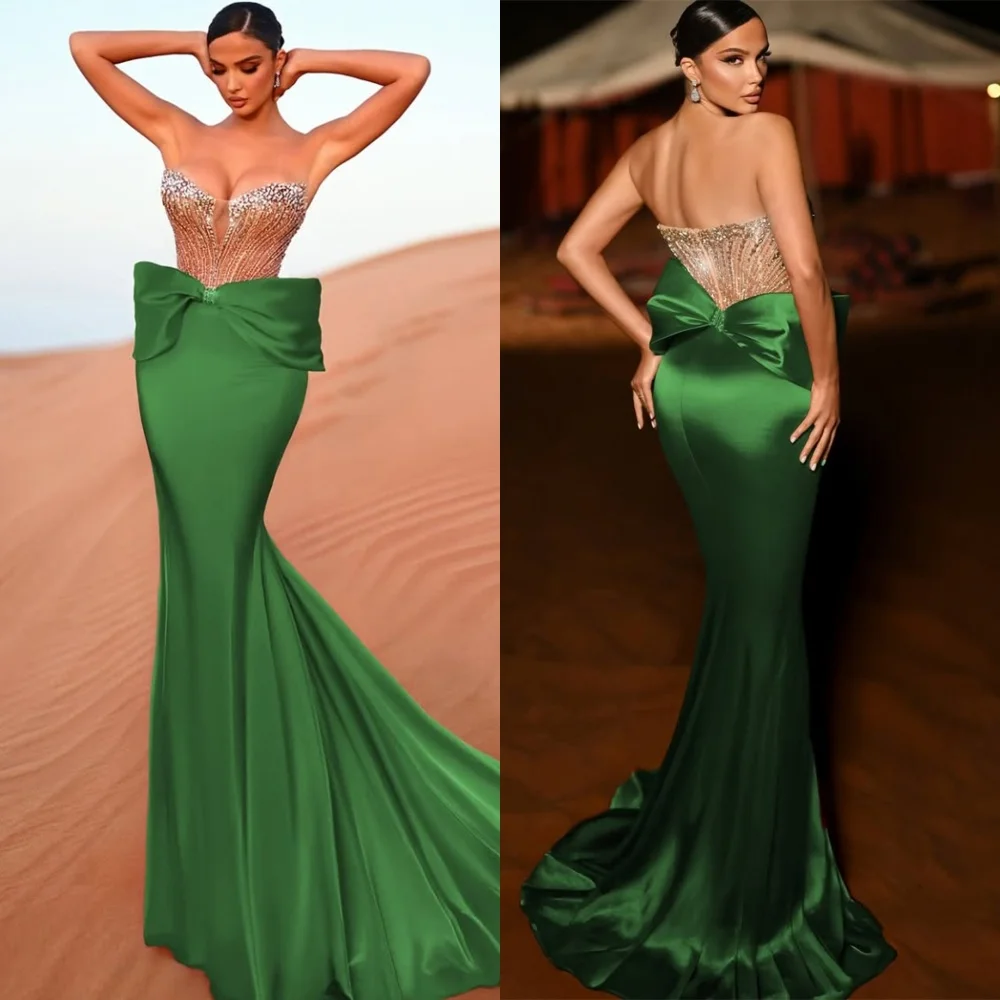 Customized Mermaid Elegant Green Satin Homecoming Dresses Simple Strapless Celebrity Gowns Exquisite Court Train Evening Gowns
Customized Mermaid Elegant Green Satin Homecoming Dresses Simple Strapless Celebrity Gowns Exquisite Court Train Evening Gowns