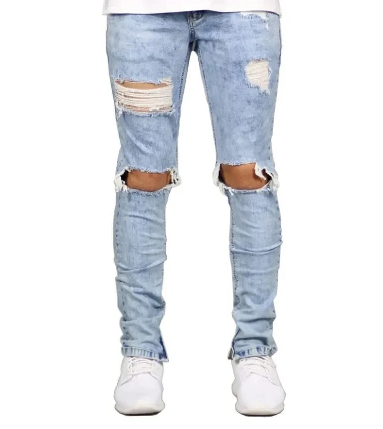 European and American High Street Men's Fashion Ripped Jeans with Zipper At The Ankle, Slim-fit, Spring and Summer Style.
European and American High Street Men's Fashion Ripped Jeans with Zipper At The Ankle, Slim-fit, Spring and Summer Style.