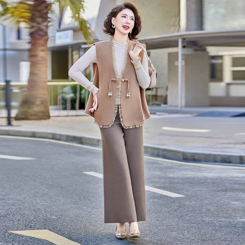 Spring Faion Knitted Tee-Piece Set for Middle-Aged Women Loose Fit Long Pants Button Sle Polyester Blend Casual Wear
Spring Faion Knitted Tee-Piece Set for Middle-Aged Women Loose Fit Long Pants Button Sle Polyester Blend Casual Wear