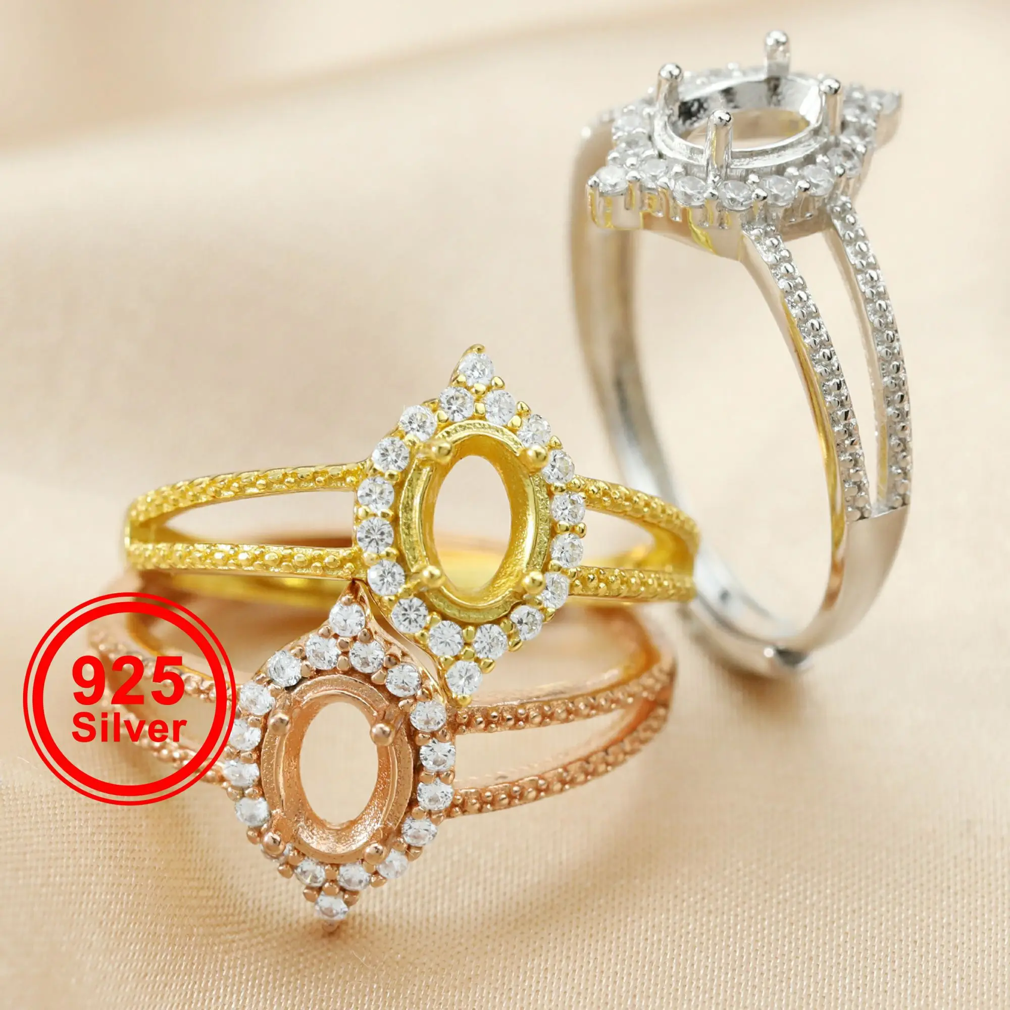 1Pcs 4x6MM Oval Prong Ring Settings Adjustable Vinatge Style Gold Plated Solid 925 Sterling Silver Bezel Tray 1224048
1Pcs 4x6MM Oval Prong Ring Settings Adjustable Vinatge Style Gold Plated Solid 925 Sterling Silver Bezel Tray 1224048