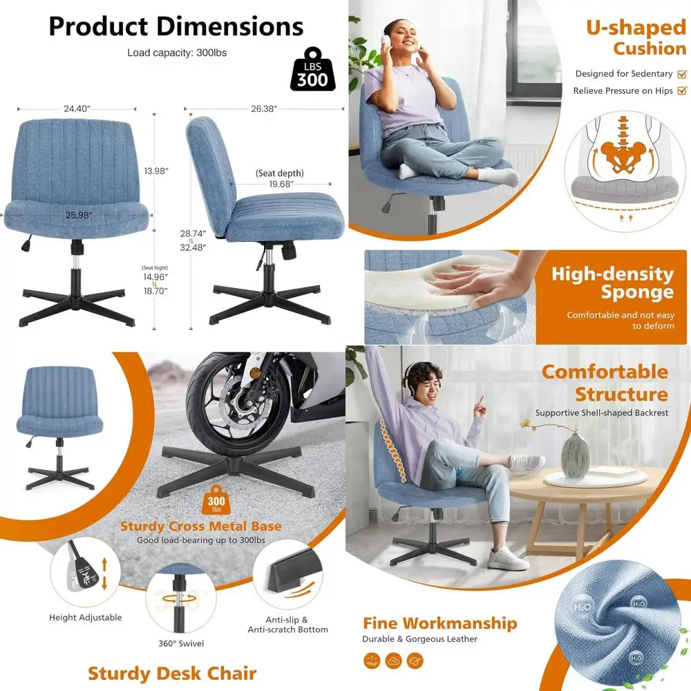 Синий тканевый поворотный стул без колес, на широких ножках, удобное офисное кресло без подлокотников для дома, регулируемое для небольших помещений
Синий тканевый поворотный стул без колес, на широких ножках, удобное офисное кресло без подлокотников для дома, регулируемое для небольших помещений