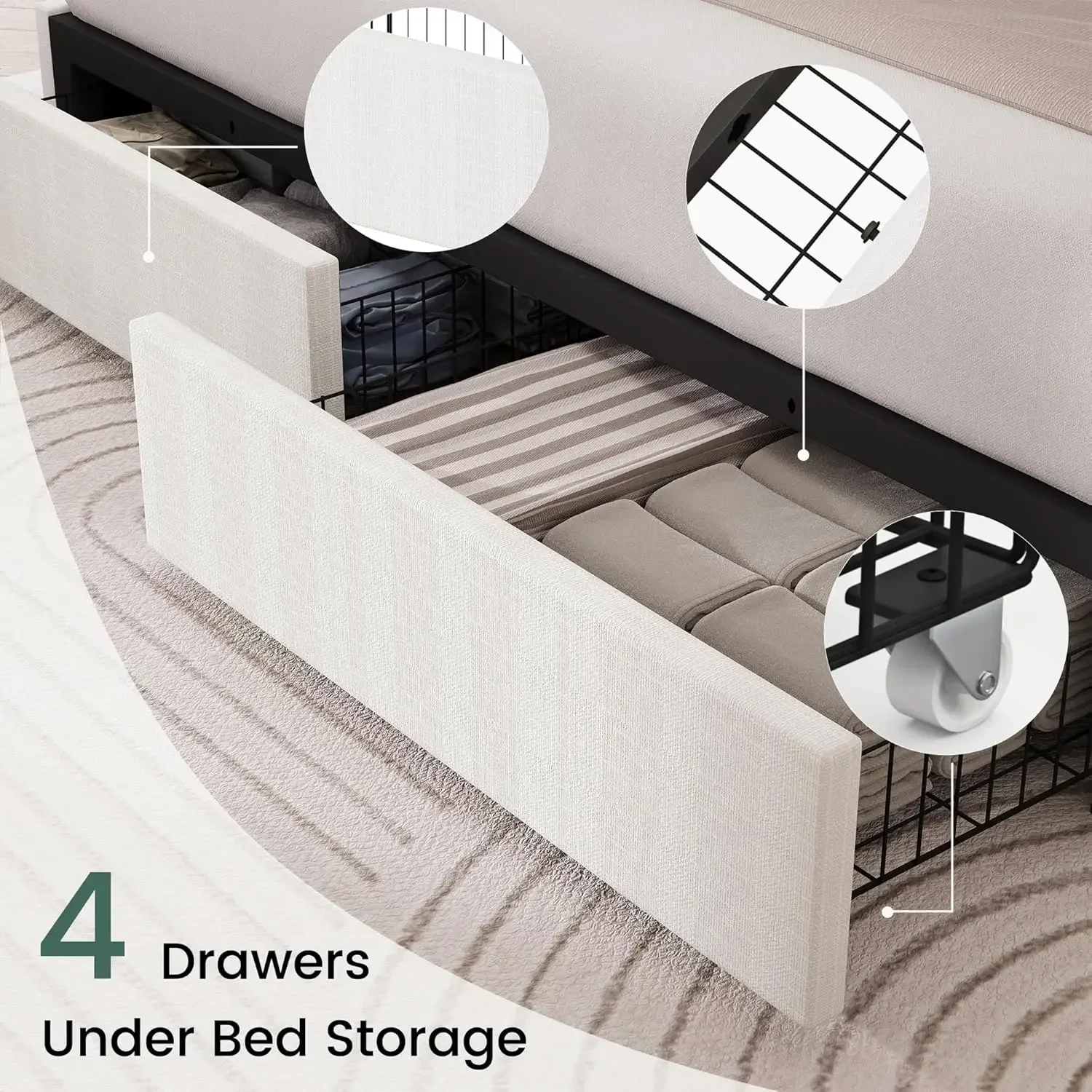 Горячая распродажа: Кровать-платформа с изголовьем Wingback, 4 выдвижными ящиками для хранения и обивкой из льняной ткани, с деревянными ламелями.
Горячая распродажа: Кровать-платформа с изголовьем Wingback, 4 выдвижными ящиками для хранения и обивкой из льняной ткани, с деревянными ламелями.