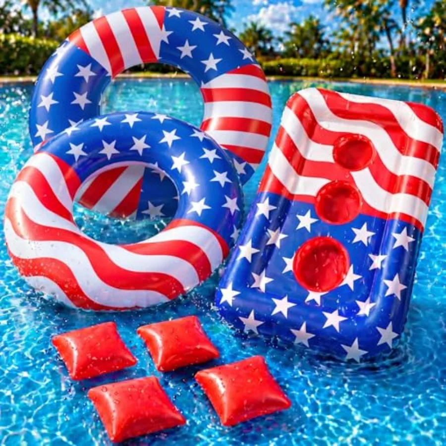 Pool float set for patriotic parties: inflatable USA flag tubes in red, white, blue; durable vinyl; vibrant colors; easy inflat
Pool float set for patriotic parties: inflatable USA flag tubes in red, white, blue; durable vinyl; vibrant colors; easy inflat