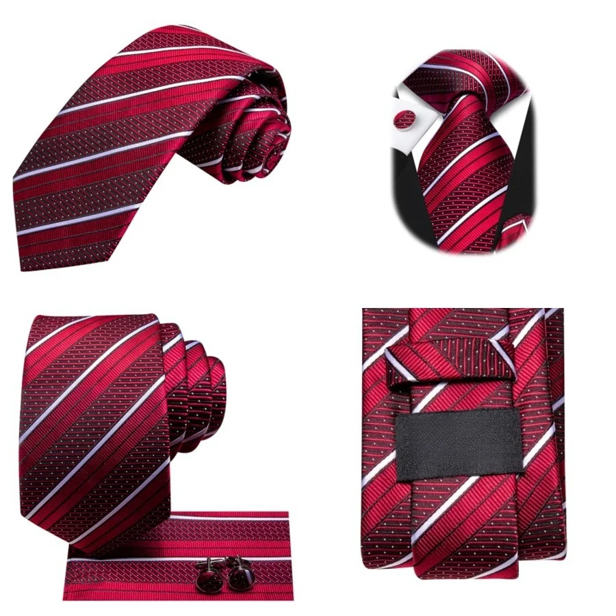 Men Ties Sets Silk Stripe Paisley Necktie Pocket Square Cufflinks for Business Wedding, Red Stripe
Men Ties Sets Silk Stripe Paisley Necktie Pocket Square Cufflinks for Business Wedding, Red Stripe