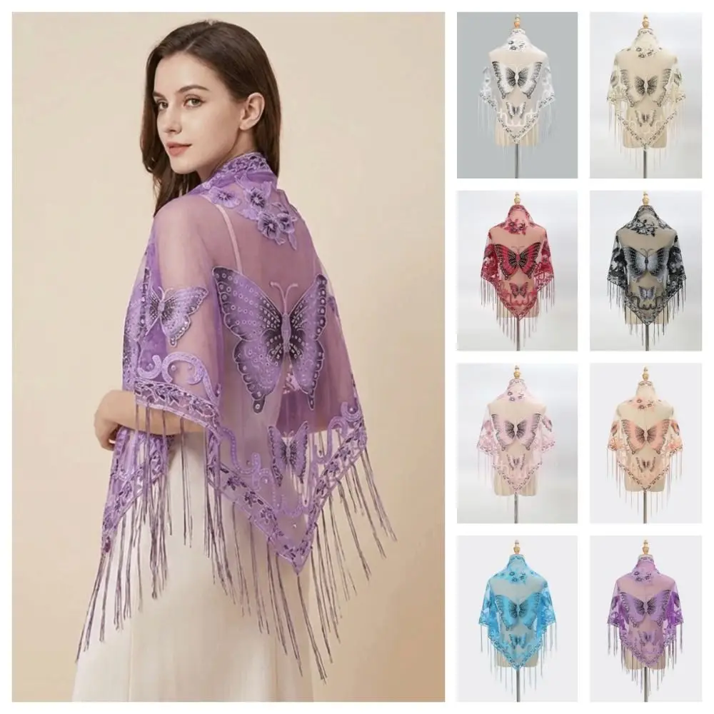 Fashion Flower Lace Hollow Scarf Polyester Embroidery Tassel Triangle Shawl Solid Color Butterfly Mesh Scarves Church
Fashion Flower Lace Hollow Scarf Polyester Embroidery Tassel Triangle Shawl Solid Color Butterfly Mesh Scarves Church