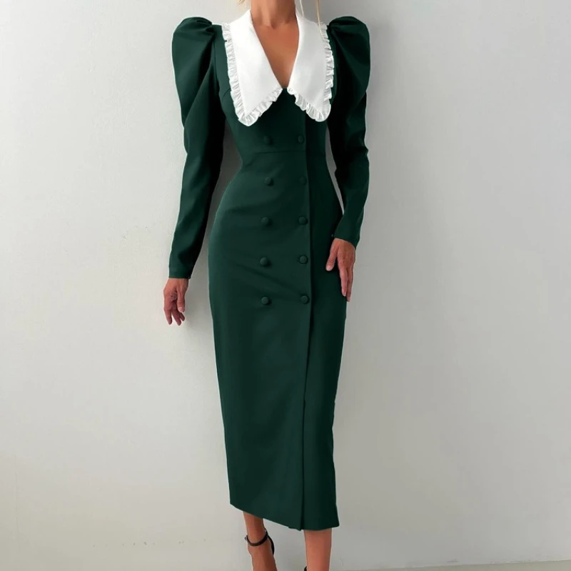 2026 Spring New Fashionable Color Contrasting Doll Collar Bag Hip Long Sleeve High Waist Dress for Women
2026 Spring New Fashionable Color Contrasting Doll Collar Bag Hip Long Sleeve High Waist Dress for Women