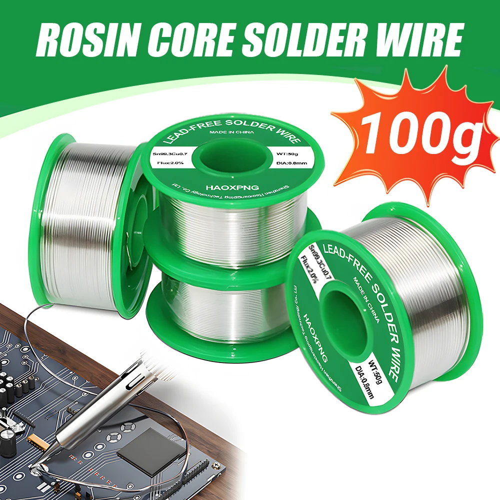 Rosin Core Soldering Wire Coil, Lead-Free Solder Wire, No Cleaning, 0.6mm, 0.8mm, 1.0mm, 50g, 100g, Flux 2.0%
Rosin Core Soldering Wire Coil, Lead-Free Solder Wire, No Cleaning, 0.6mm, 0.8mm, 1.0mm, 50g, 100g, Flux 2.0%