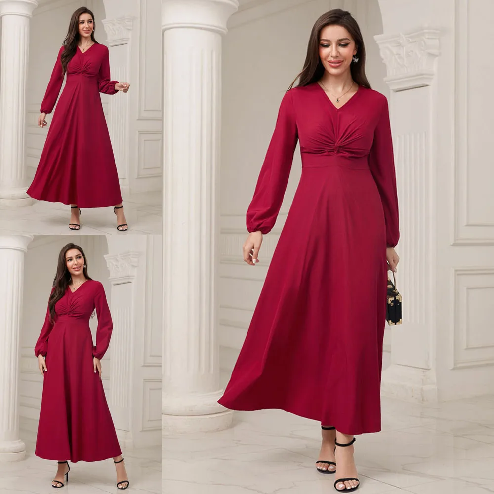 Spring Autumn Dress Solid V Neck Dresses Eid Muslim Ramadan Abayas Caftan Kaftan Elegant Vestidos Women Loose Abaya Islamic Robe
Spring Autumn Dress Solid V Neck Dresses Eid Muslim Ramadan Abayas Caftan Kaftan Elegant Vestidos Women Loose Abaya Islamic Robe