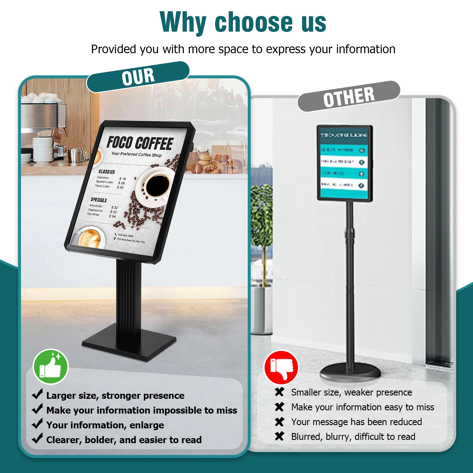 Pedestal Poster Banner Stand 20x27inch/24x31.5inch Poster Sign Holder with Snap-Open Frame Display for Malls Schools Restaurants
Pedestal Poster Banner Stand 20x27inch/24x31.5inch Poster Sign Holder with Snap-Open Frame Display for Malls Schools Restaurants
