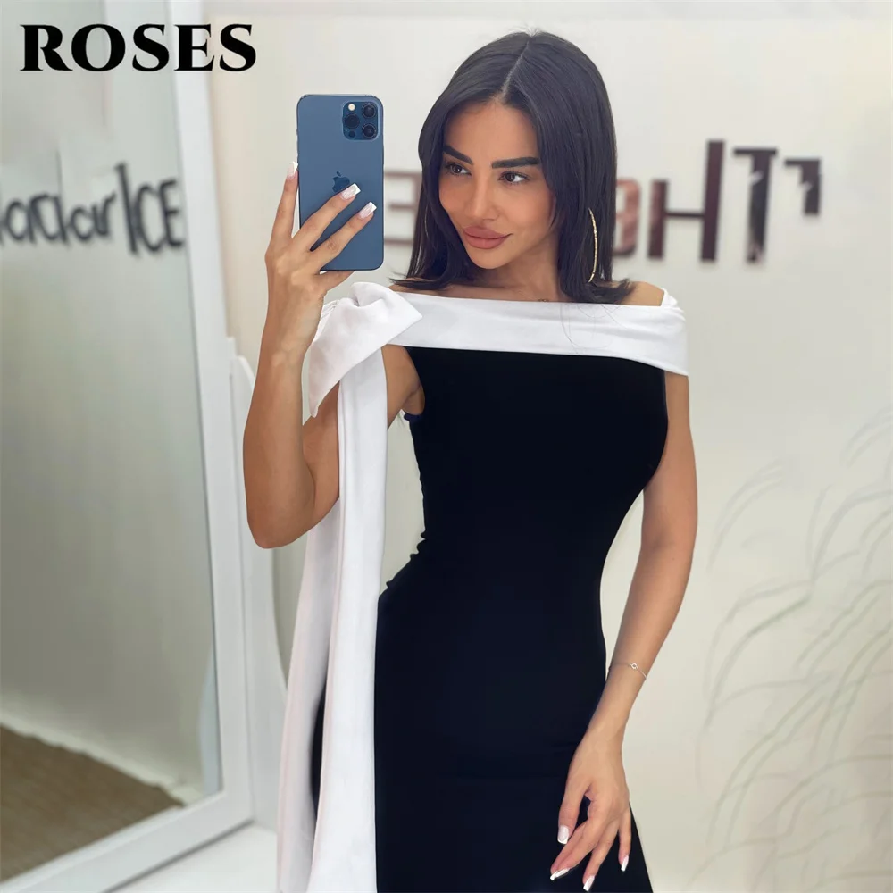 ROSES Black Satin Evening Dress with Contrast Bow Party Dress Off the Shoulder vestidos de fiesta Mermaid Prom Gowns Customized
ROSES Black Satin Evening Dress with Contrast Bow Party Dress Off the Shoulder vestidos de fiesta Mermaid Prom Gowns Customized