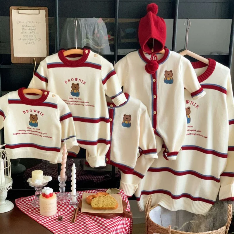 Cute Family Tops Clothing Dad Mom Daughter Son Cartoon Bear Striped Sweater Cardigan for Adult Kids Matching Clothes Outfits
Cute Family Tops Clothing Dad Mom Daughter Son Cartoon Bear Striped Sweater Cardigan for Adult Kids Matching Clothes Outfits