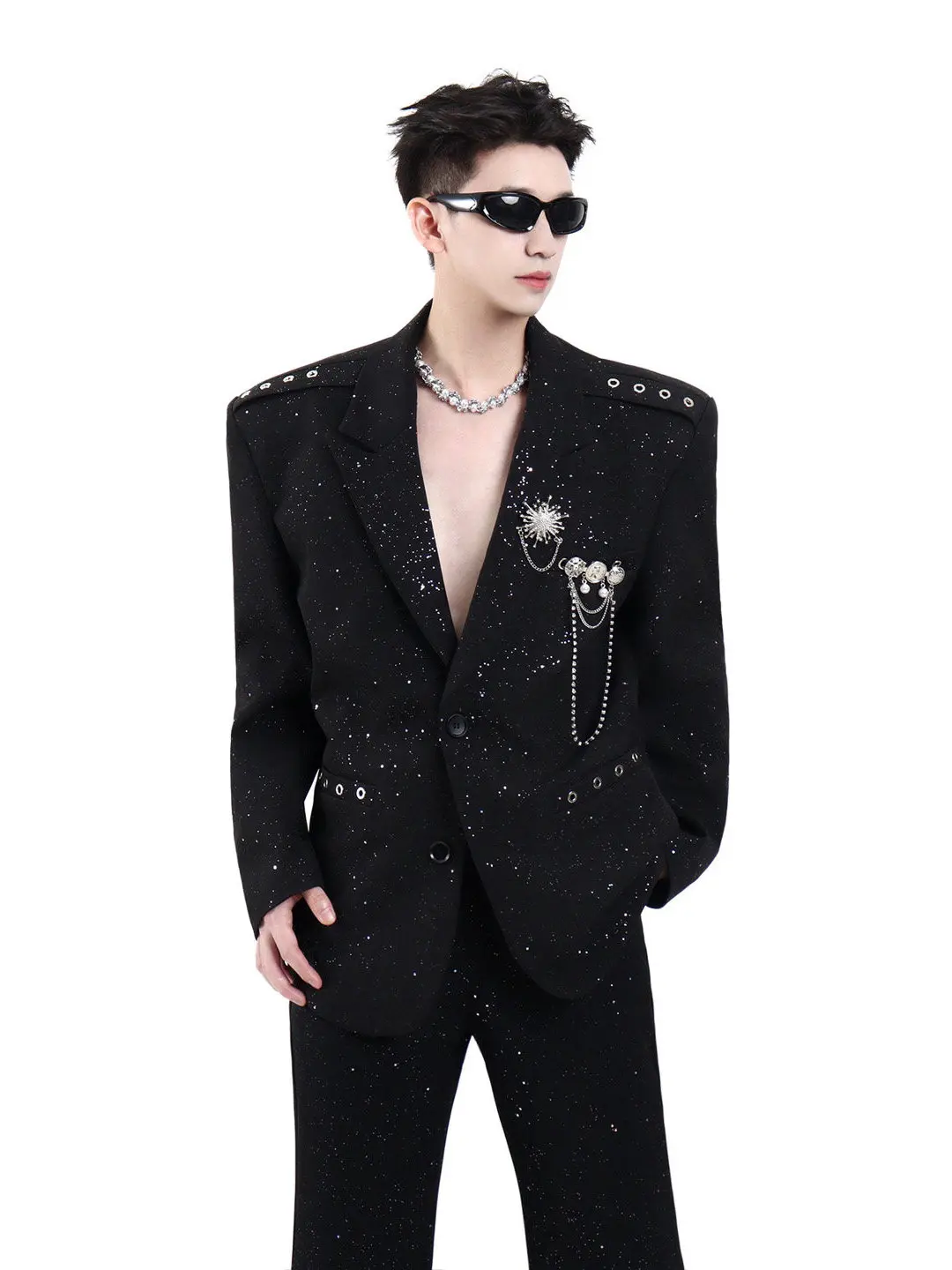 Bla Luxury Starry Night Men's Suit Jaet Trendy Lapel Pin Design Casual Western Wear Stage Performance Spring Season Polye...
Bla Luxury Starry Night Men's Suit Jaet Trendy Lapel Pin Design Casual Western Wear Stage Performance Spring Season Polye...