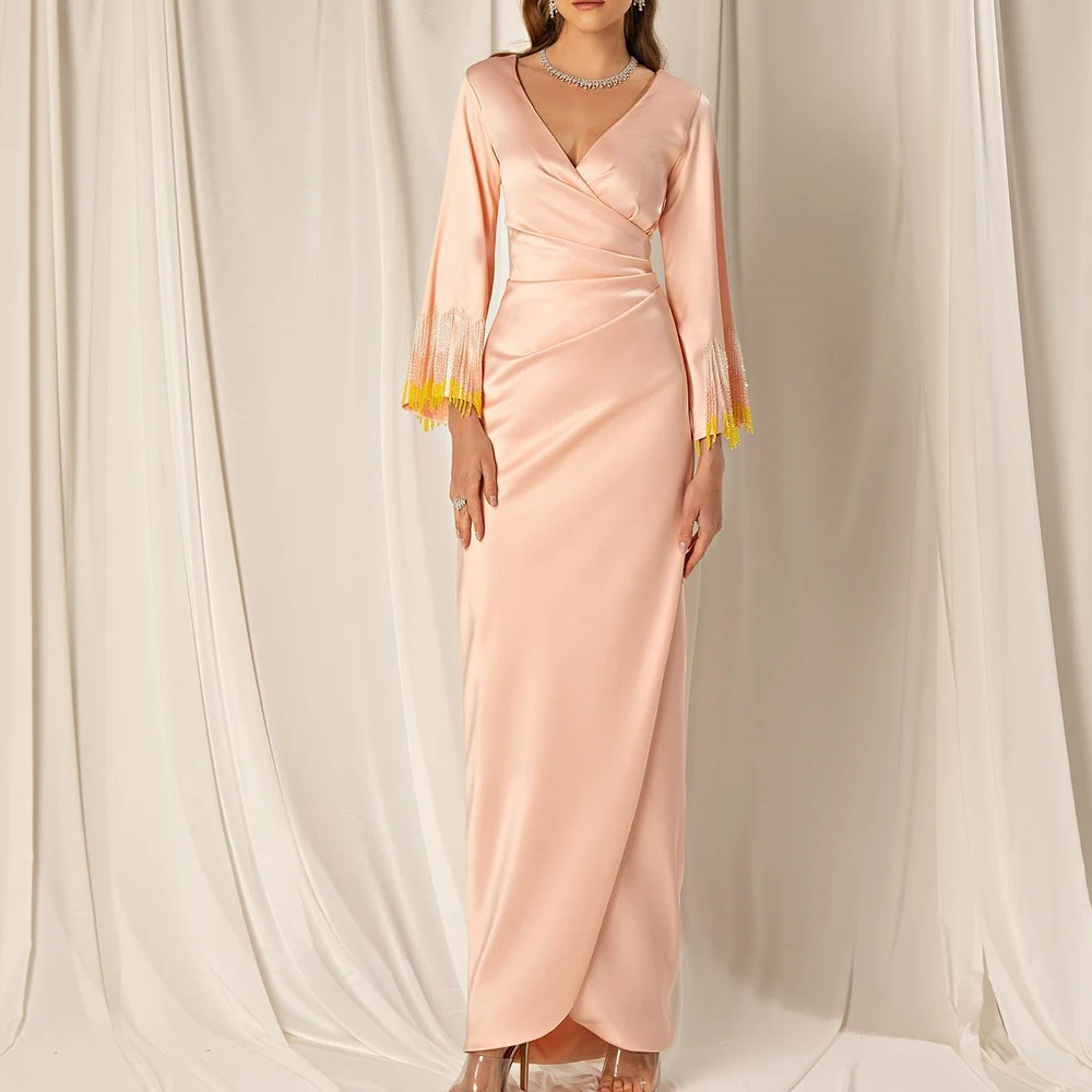 Temperament Satin Straight Tassel Evening Dress V-Neck Long Sleeves Floor Length Photo Color Saudi Arabia 2024 فساتين سهرة
Temperament Satin Straight Tassel Evening Dress V-Neck Long Sleeves Floor Length Photo Color Saudi Arabia 2024 فساتين سهرة