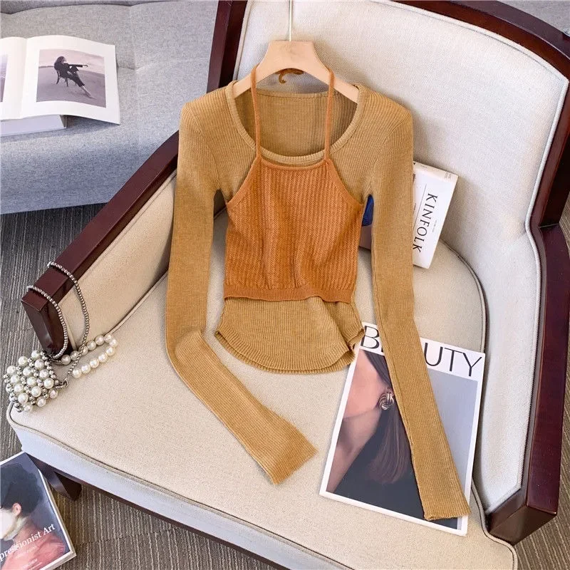 Korean Style Contrasting Color Fake Two-piece Top Women's 2024 Autumn New Slim-fitting Crew Neck Knitted Sweater Pullover
Korean Style Contrasting Color Fake Two-piece Top Women's 2024 Autumn New Slim-fitting Crew Neck Knitted Sweater Pullover