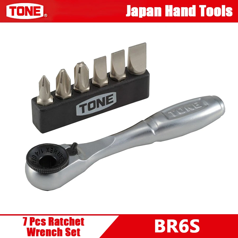 TONE BR6S 7 Pcs Ratchet Wrench Set with 6 Bits for Slotted Phillips Screws Mutifunctional Screwdriver Bits Set Japan Hand Tools
TONE BR6S 7 Pcs Ratchet Wrench Set with 6 Bits for Slotted Phillips Screws Mutifunctional Screwdriver Bits Set Japan Hand Tools