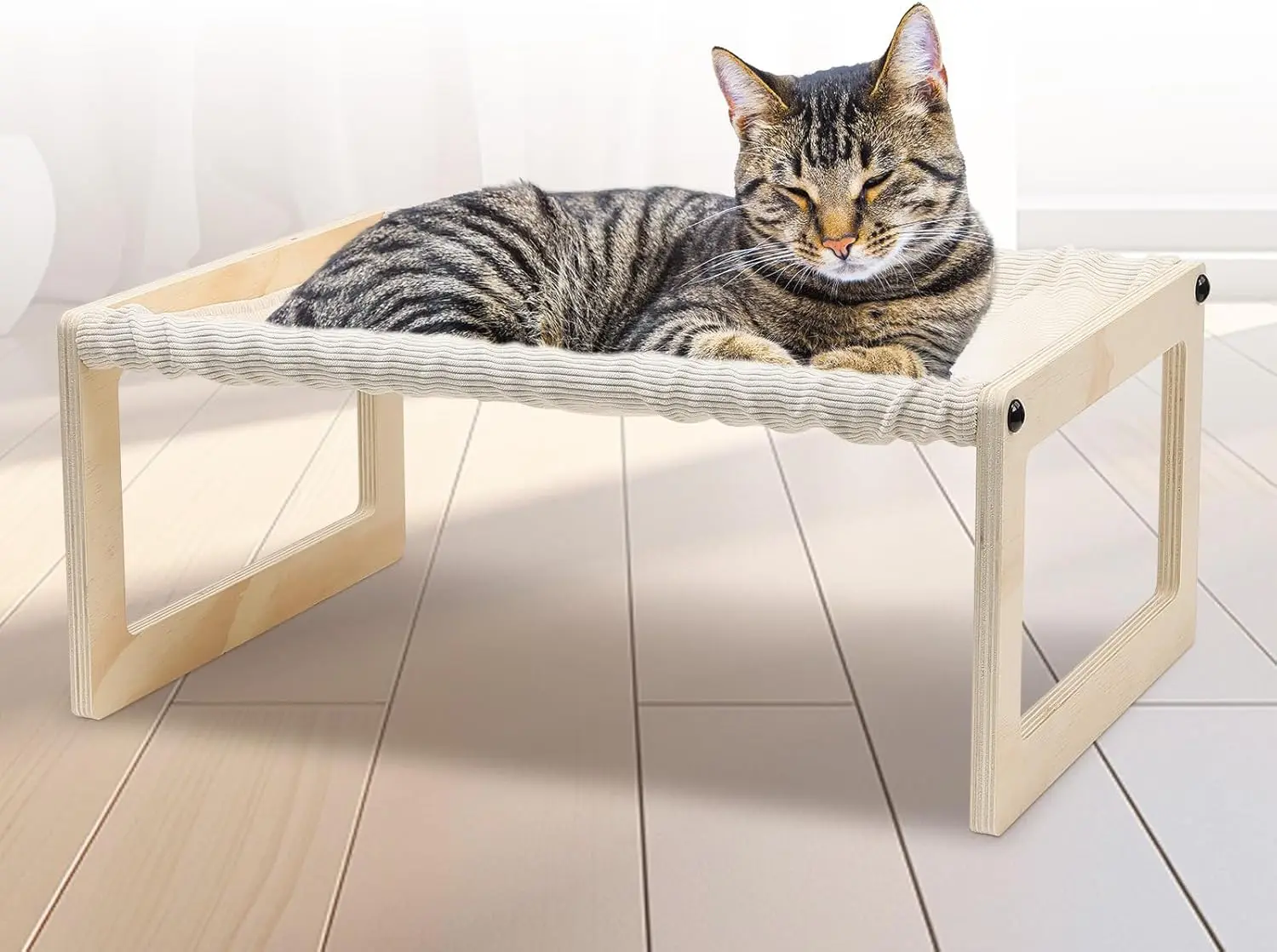 Cat Bed with Washable Pad - 9.5" Elevated Wooden Cat Hammock Bed, 360° View Design, Cot with Breathable Summer Mattress for Kitty, Puppy, Rabbit and All Pets
Cat Bed with Washable Pad - 9.5" Elevated Wooden Cat Hammock Bed, 360° View Design, Cot with Breathable Summer Mattress for Kitty, Puppy, Rabbit and All Pets