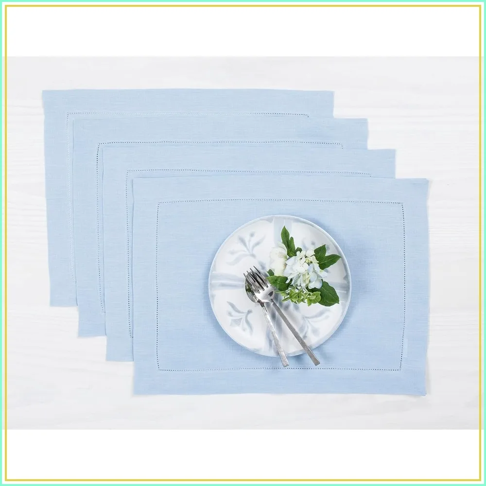 Classic Hemstitch Sky Blue Linen Placemats Set of 4 - 14x19 Inch Pure Flax Table Mats for Summer
Classic Hemstitch Sky Blue Linen Placemats Set of 4 - 14x19 Inch Pure Flax Table Mats for Summer