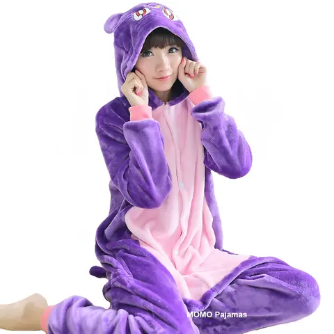 Kigurumi kedi Onesie yetişkin çocuklar tek parça pijama hayvan karikatür battaniye pijama Anime Cosplay kostüm kış flanel jumjumits