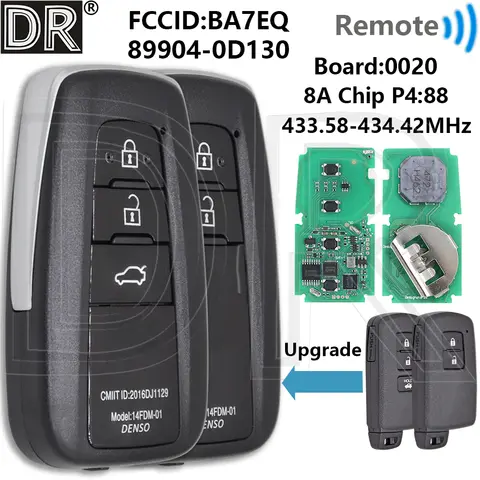 Great BA7EQ 433.58-434.42MHz 8AChip P4 88 89904-0D130 Proximity Car Remote Key For Toyota Yaris Auris 2014-2016 Hybrid Camry