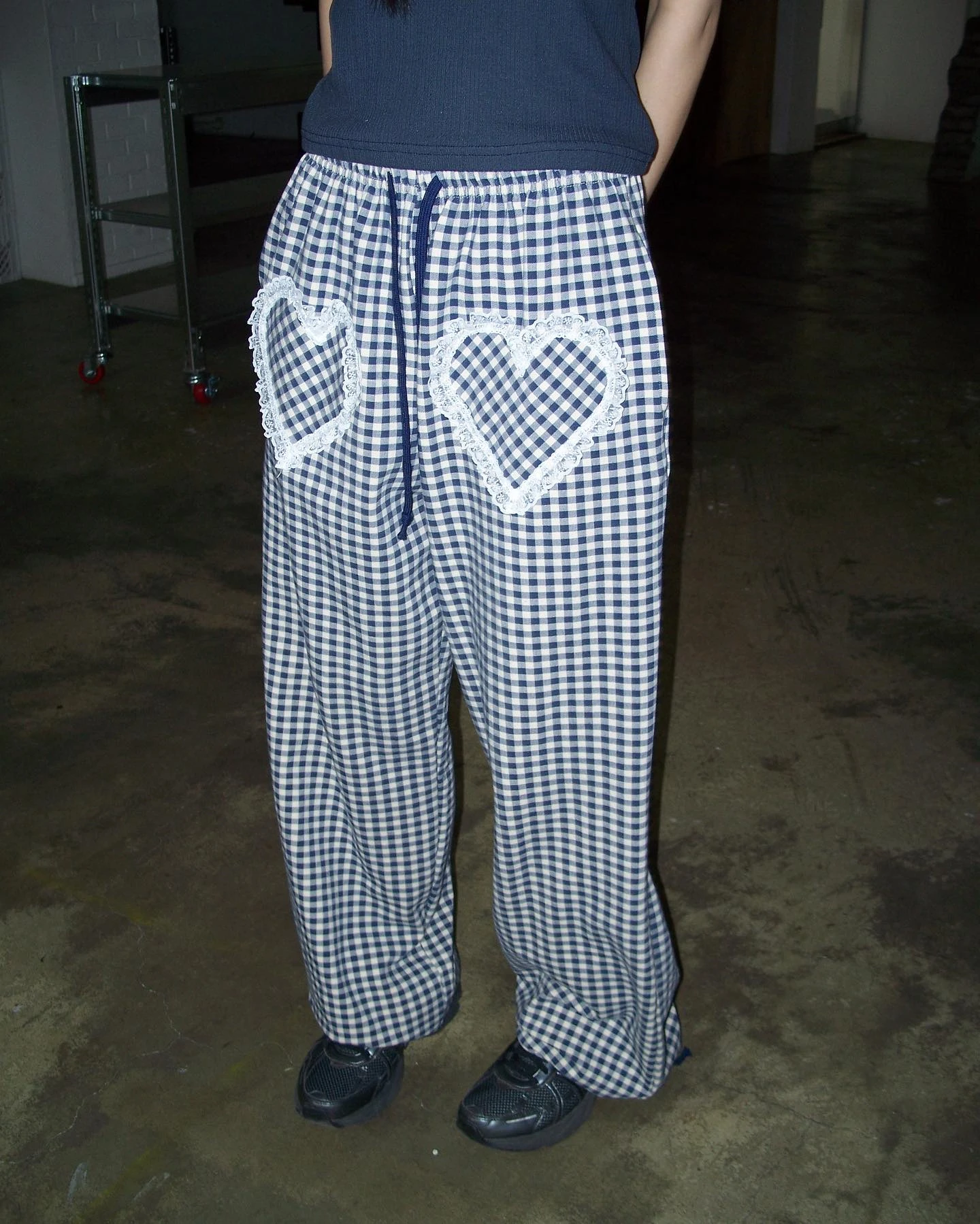 Korean style Summer Lace Trim Handmade Heart Pocket Plaid Pants, Loose Fit Long Trousers
Korean style Summer Lace Trim Handmade Heart Pocket Plaid Pants, Loose Fit Long Trousers