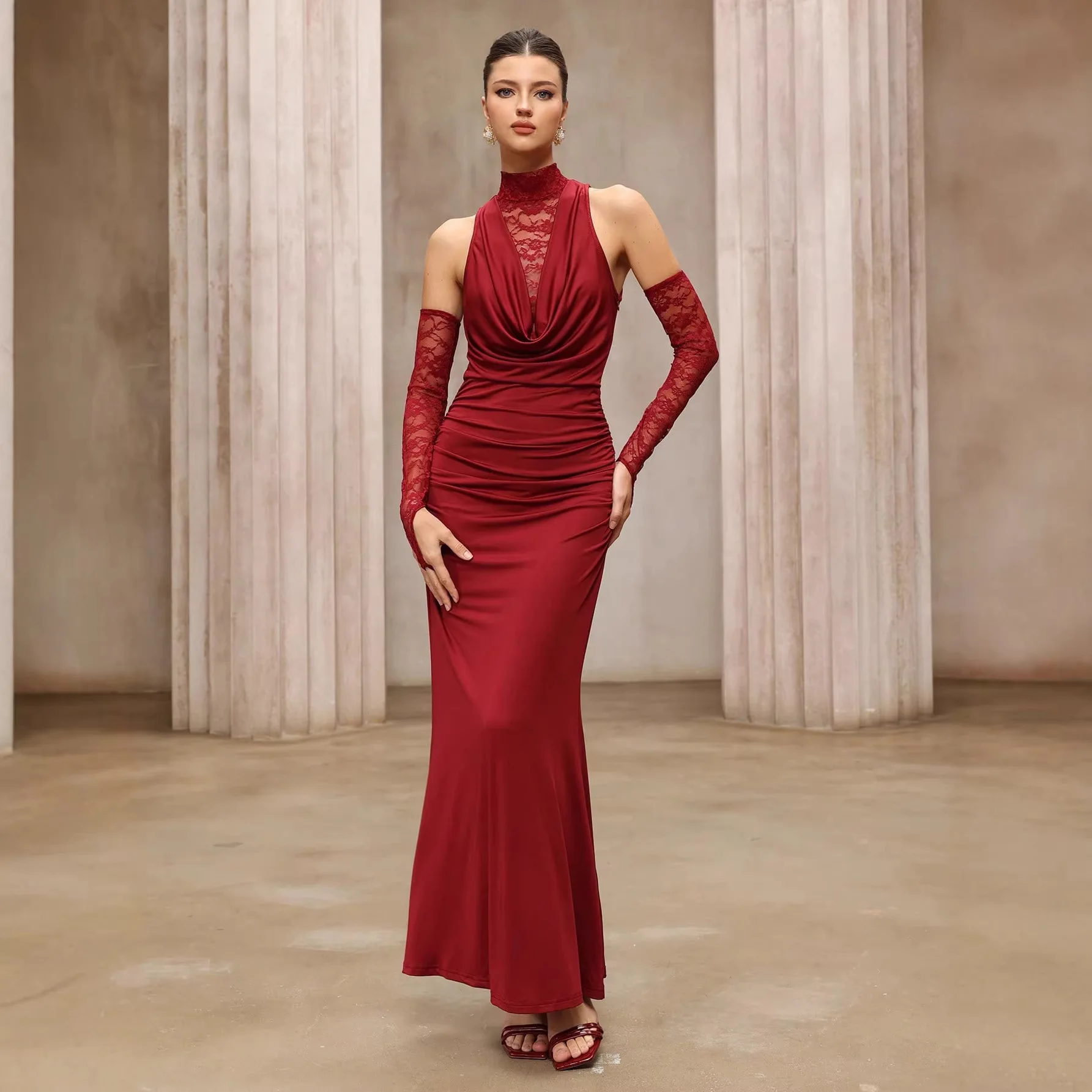 Sexy Red Bodycon Dress High Neck Off Shoulder Long Sleeve Lace Evening Dresses Elegant Formal Jumpsuit
Sexy Red Bodycon Dress High Neck Off Shoulder Long Sleeve Lace Evening Dresses Elegant Formal Jumpsuit