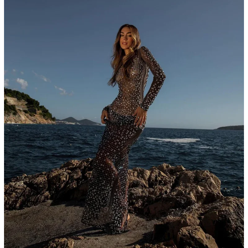 Fashion Sexy Maxi Dress Mesh Shiny Diamante Women Robe Cover Up Wedding Dresses Evening Party Birthday Gowns Slim Fit Elastic
Fashion Sexy Maxi Dress Mesh Shiny Diamante Women Robe Cover Up Wedding Dresses Evening Party Birthday Gowns Slim Fit Elastic