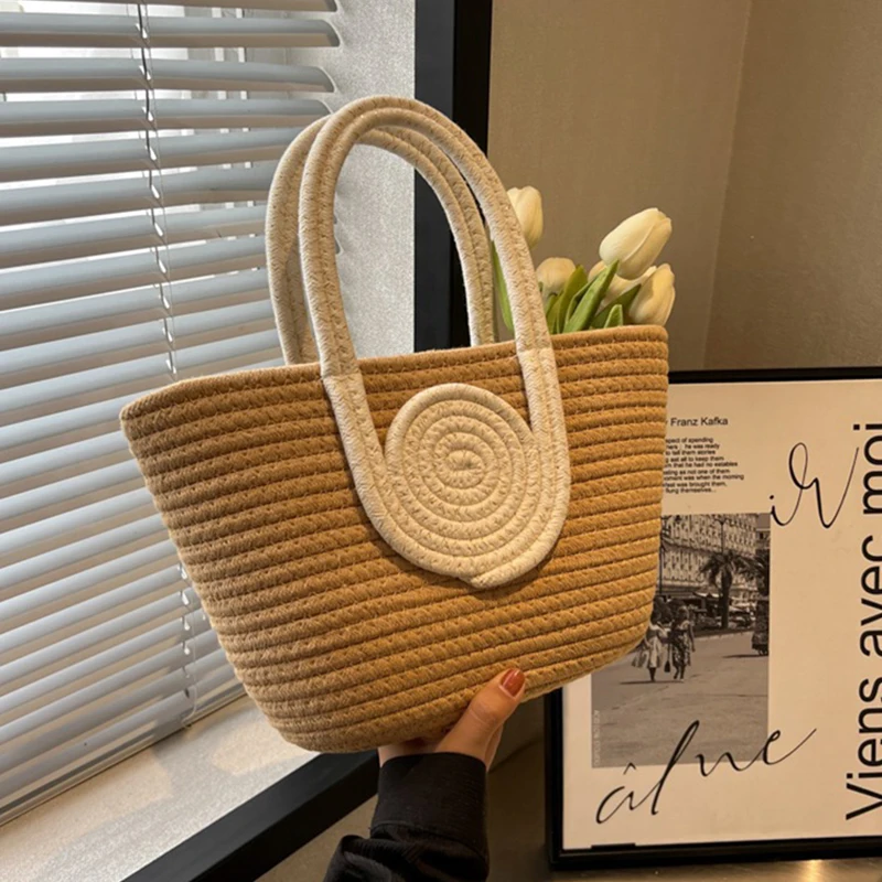 Vintage Rattan Cotton Rope Woven Bag French Elegant Solid Color Large Capacity Handbag Casual Beach Picnic Travel Bucket Bag New
Vintage Rattan Cotton Rope Woven Bag French Elegant Solid Color Large Capacity Handbag Casual Beach Picnic Travel Bucket Bag New