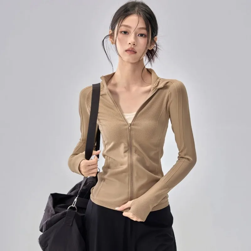 Women's Khaki Full Zip Long Sleeve Yoga Jacket Slim Fit Thumb Hole Workout Sports Top for Gym Fitness
Women's Khaki Full Zip Long Sleeve Yoga Jacket Slim Fit Thumb Hole Workout Sports Top for Gym Fitness