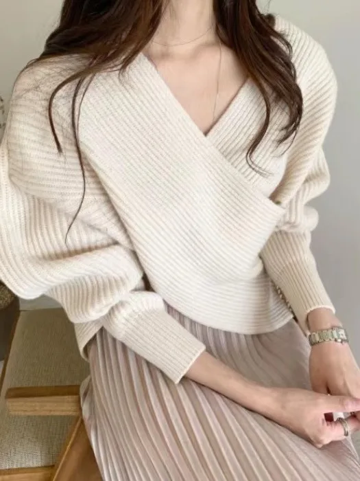 Faionable Pure Color V-Ne Cross Long Sve Knitted Sweater Spring Autumn Winter New Arrival Women's Loose Fit Pullover Top
Faionable Pure Color V-Ne Cross Long Sve Knitted Sweater Spring Autumn Winter New Arrival Women's Loose Fit Pullover Top