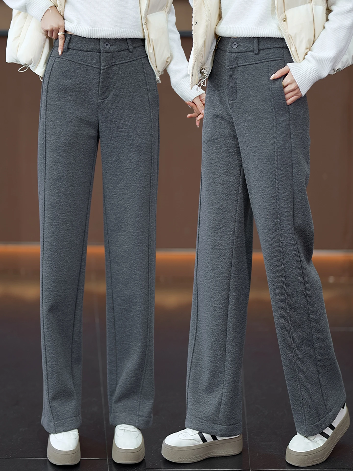 Gray Woolen Narrow Wide Leg Pants Women's Autumn Winter High Waist Slimming Fleece Casual Straight Rice Noodle Pants
Gray Woolen Narrow Wide Leg Pants Women's Autumn Winter High Waist Slimming Fleece Casual Straight Rice Noodle Pants