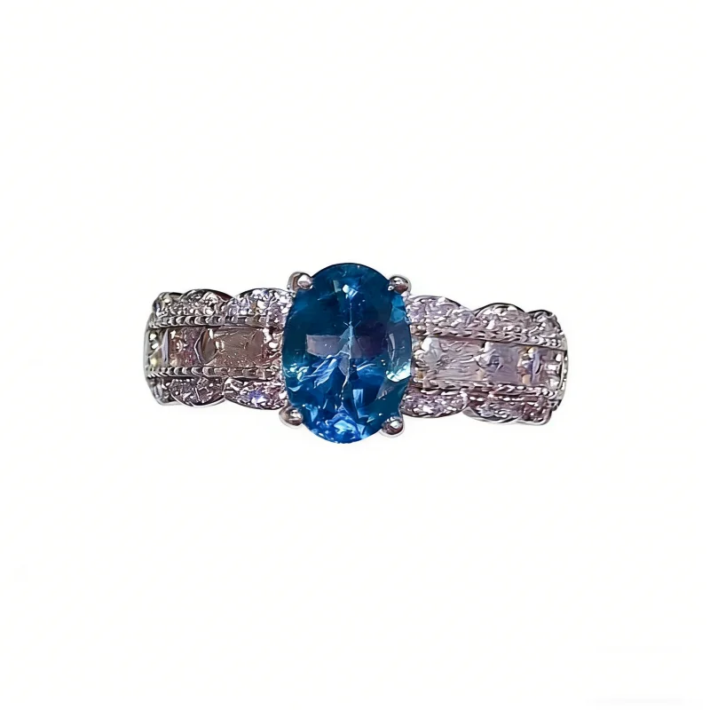 S925 Sterling Silver Ring Natural Swiss Blue Topaz 6x8mm Main Stone Gem Ring Women Fine Jewelry
S925 Sterling Silver Ring Natural Swiss Blue Topaz 6x8mm Main Stone Gem Ring Women Fine Jewelry