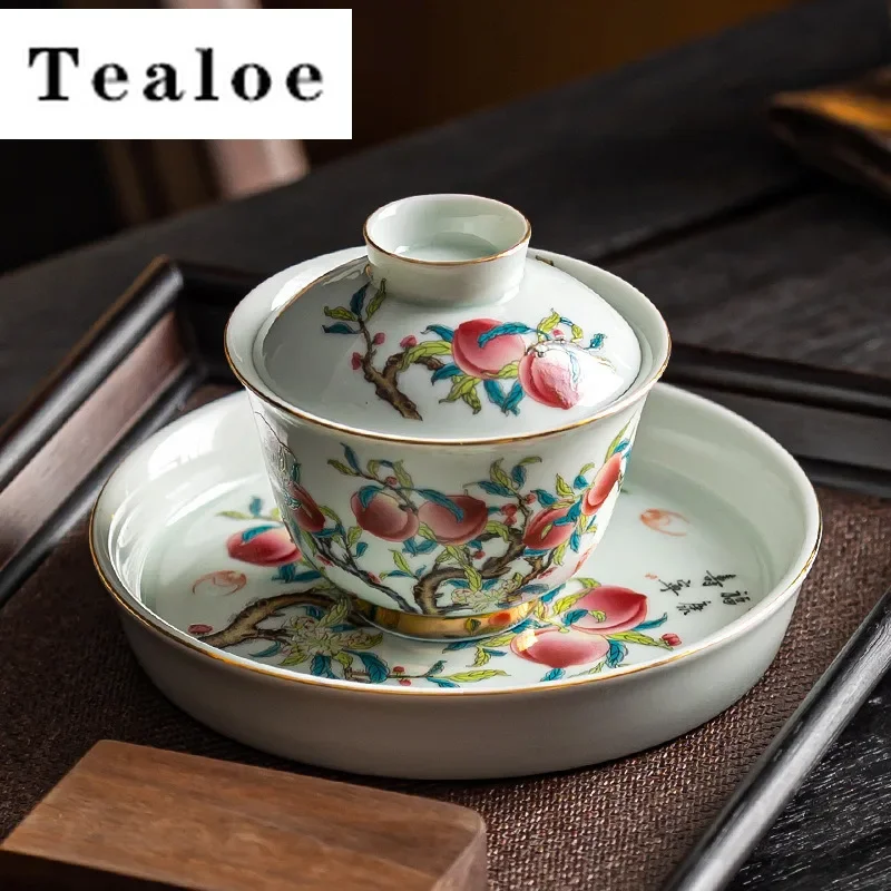 Nine Peach Fu Shou Retro Three Cover Bowl Chinese Household Ceramic Tracing Gold Single Tea Bowl To Tea Bowl Kung Fu Tea Set
Nine Peach Fu Shou Retro Three Cover Bowl Chinese Household Ceramic Tracing Gold Single Tea Bowl To Tea Bowl Kung Fu Tea Set