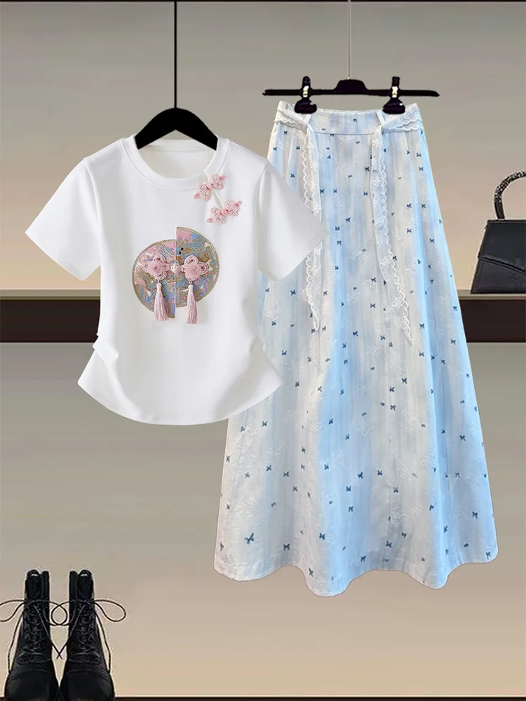 Pink Floral Lace Short Sleeve Button up Top And Skirt Two Piece Set Summer Gentle Style Chinese New Style Tassel Trim Midi Skirt
Pink Floral Lace Short Sleeve Button up Top And Skirt Two Piece Set Summer Gentle Style Chinese New Style Tassel Trim Midi Skirt