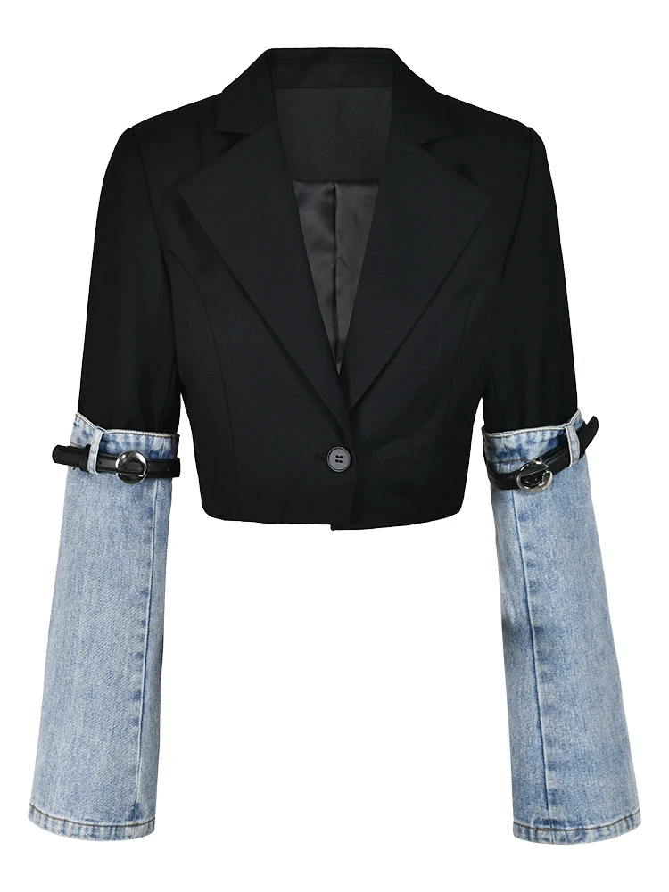 2024Spring Fashion Women's Casual Personality Denim Patchwork Blazer Notched Collar Single Button Long Sleeve Short Suit Jackets
2024Spring Fashion Women's Casual Personality Denim Patchwork Blazer Notched Collar Single Button Long Sleeve Short Suit Jackets
