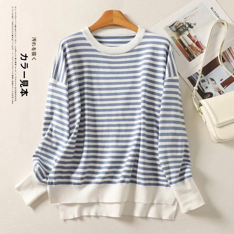 Casual Striped Knitwear Long Sve round Ne Women's T-irt Artistic Sle Spring Autumn New Arrival Comfortable Sweatirt
Casual Striped Knitwear Long Sve round Ne Women's T-irt Artistic Sle Spring Autumn New Arrival Comfortable Sweatirt