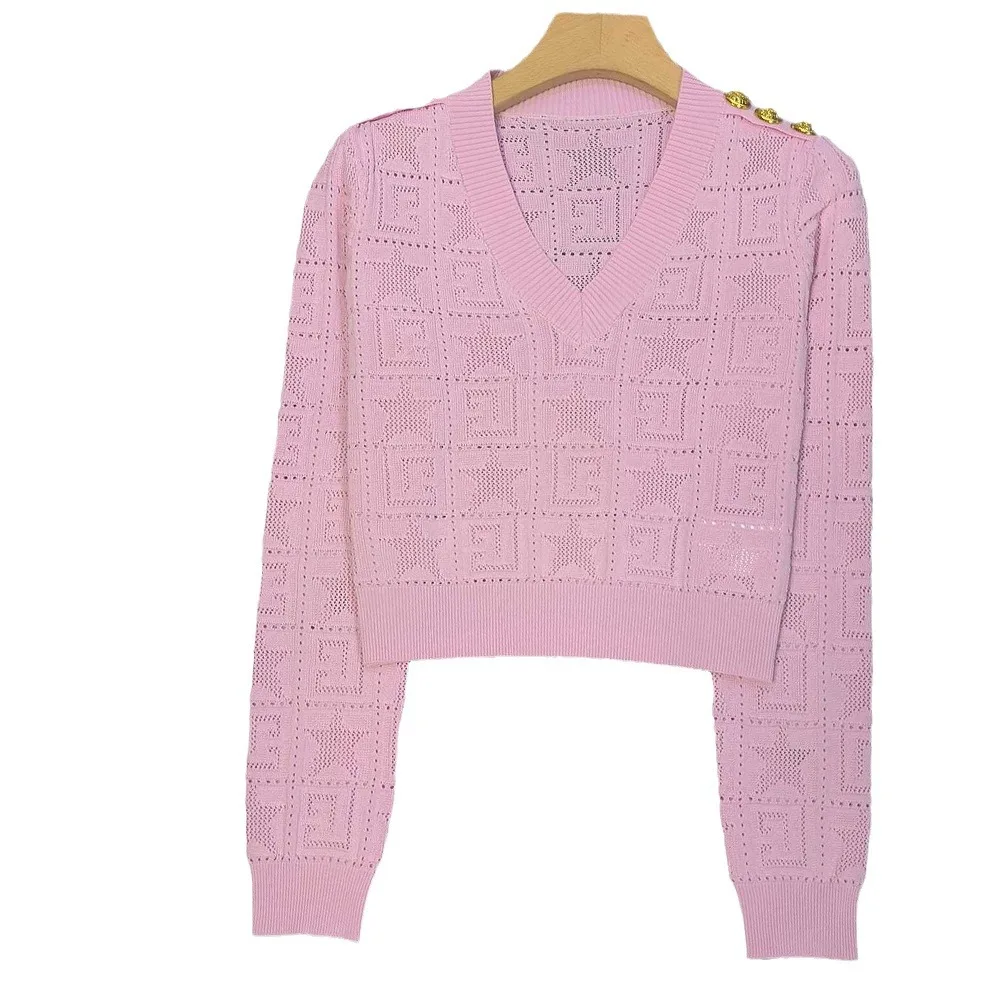 2024 New Arrival Spring Summer Lady V-neckline Long Sleeve Women Hollow Out Star Pattern Pullover Solid Knits Shirts
2024 New Arrival Spring Summer Lady V-neckline Long Sleeve Women Hollow Out Star Pattern Pullover Solid Knits Shirts