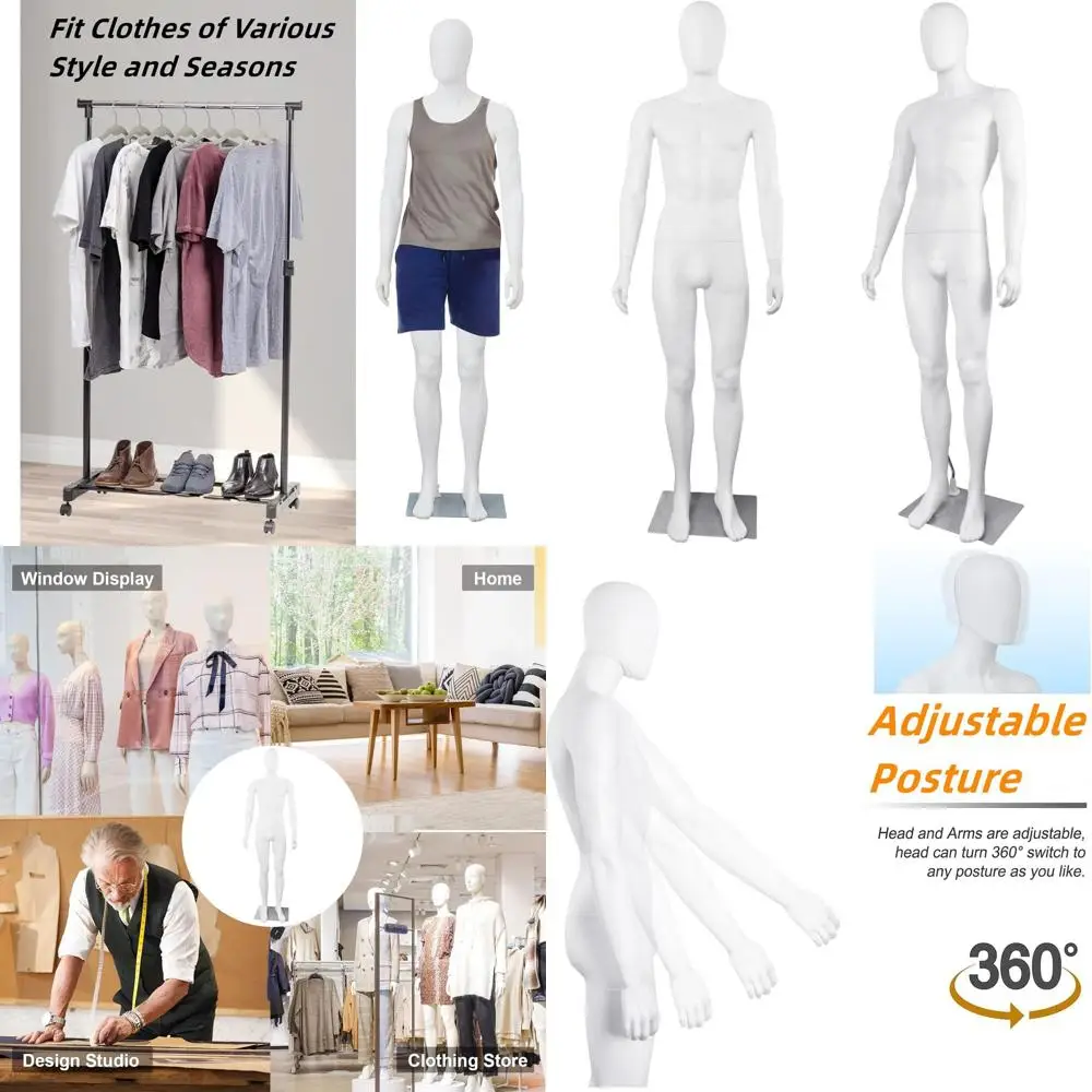 Full-Body Adjustable Male Mannequin for Sewing, 73 Height, Detachable Plastic, Metal Base, White
Full-Body Adjustable Male Mannequin for Sewing, 73 Height, Detachable Plastic, Metal Base, White