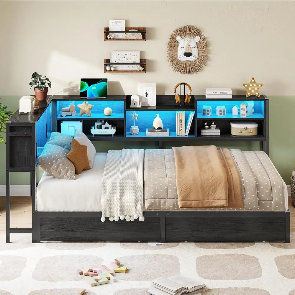 Twin XL Bed e with Bookcase Storage and Led Lights Metal Platorm Bed e with 2 Ders & Charging Station Twin XL Daybed or K
Twin XL Bed e with Bookcase Storage and Led Lights Metal Platorm Bed e with 2 Ders & Charging Station Twin XL Daybed or K