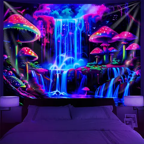 VIKAMA Psychedelic Orman Şelale Goblen Cyberpunk Tarzı Ev Dekorasyon Oturma Odası Yatak Odası Oyun Odası Perdeleri