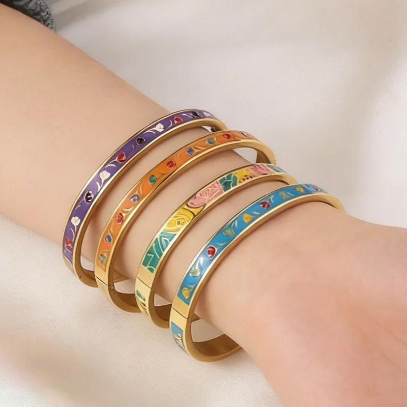 Fashion Stainless Steel Oval Bangle for Women Gold Color Geometric Colorful Enamel Painted Bracelet Wedding Jewelry
Fashion Stainless Steel Oval Bangle for Women Gold Color Geometric Colorful Enamel Painted Bracelet Wedding Jewelry