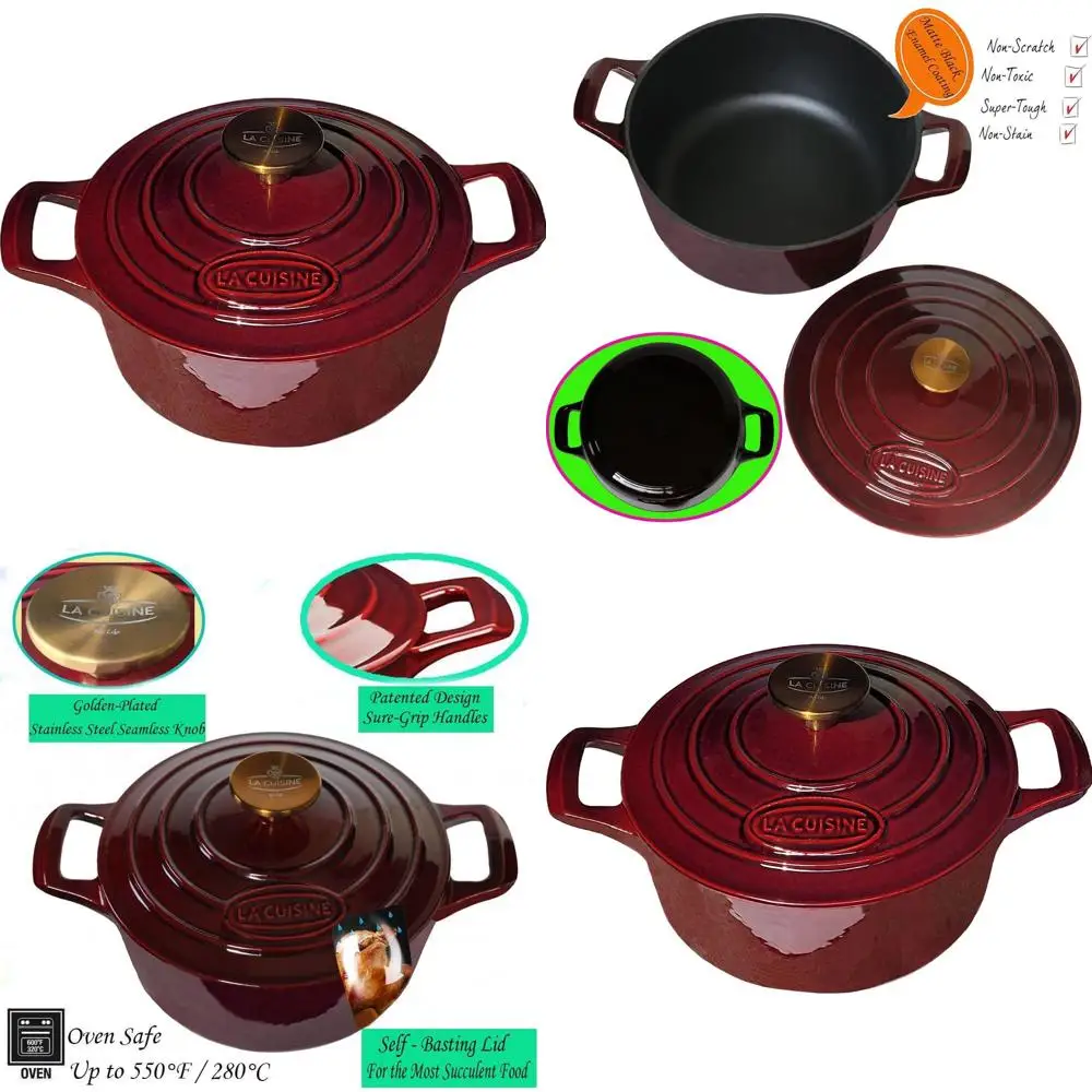 Enameled Cast Iron Dutch Oven Casserole, 2.1 QT, 7.9 Diameter, Matte Black Interior, Gold Lid Handle, Oven Safe up to 500°F, Cra
Enameled Cast Iron Dutch Oven Casserole, 2.1 QT, 7.9 Diameter, Matte Black Interior, Gold Lid Handle, Oven Safe up to 500°F, Cra