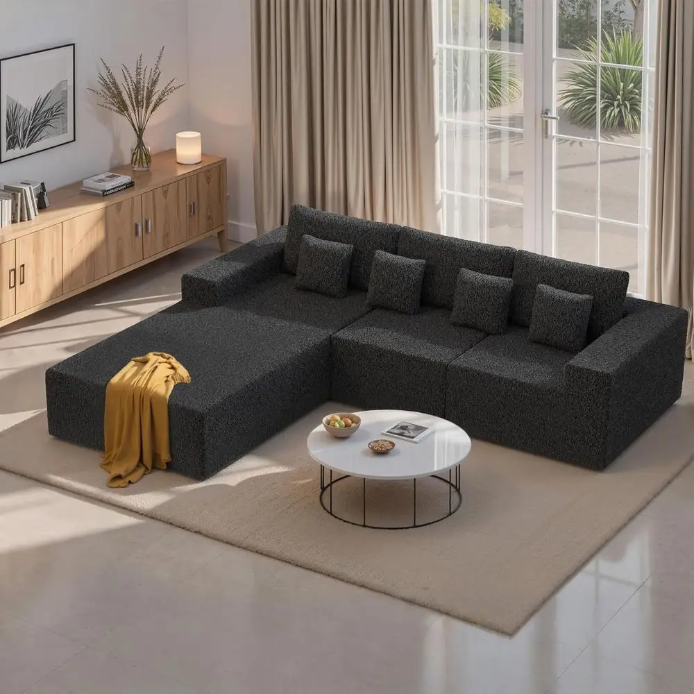 L-Shaped Chaise Cloud Couch with Deep Seat, Sherpa Fabric, Living Room/Bedroom, Ready to Use, Black
L-Shaped Chaise Cloud Couch with Deep Seat, Sherpa Fabric, Living Room/Bedroom, Ready to Use, Black