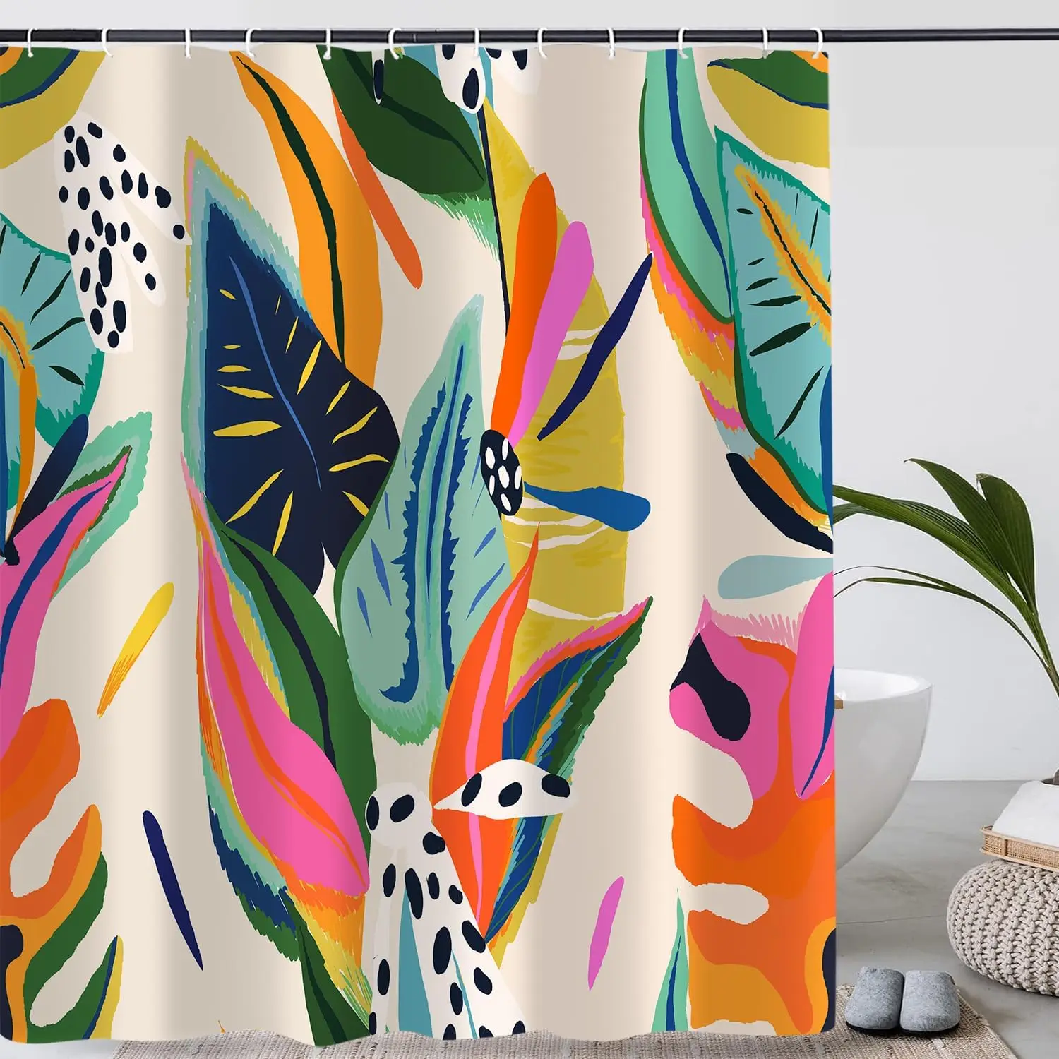 Boho Floral Shower Curtain, Abstract Jungle Leaf Bathroom Curtain with 12 Hooks, Polyester Fabric 72x72 Inch
Boho Floral Shower Curtain, Abstract Jungle Leaf Bathroom Curtain with 12 Hooks, Polyester Fabric 72x72 Inch