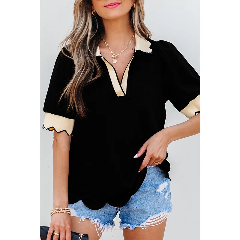 2025 Summer Patchwork Contrast Colors Lace Casual T Shirt Women V Neck Short Sleeve Slim Elegant Commute Street Pullovers
2025 Summer Patchwork Contrast Colors Lace Casual T Shirt Women V Neck Short Sleeve Slim Elegant Commute Street Pullovers