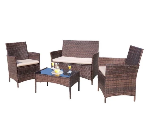 4-Piece Patio Furniture Set, Outdoor Wicker Patio Conversation Furniture Set with Cushions and Tempered Glass Tabletop
4-Piece Patio Furniture Set, Outdoor Wicker Patio Conversation Furniture Set with Cushions and Tempered Glass Tabletop