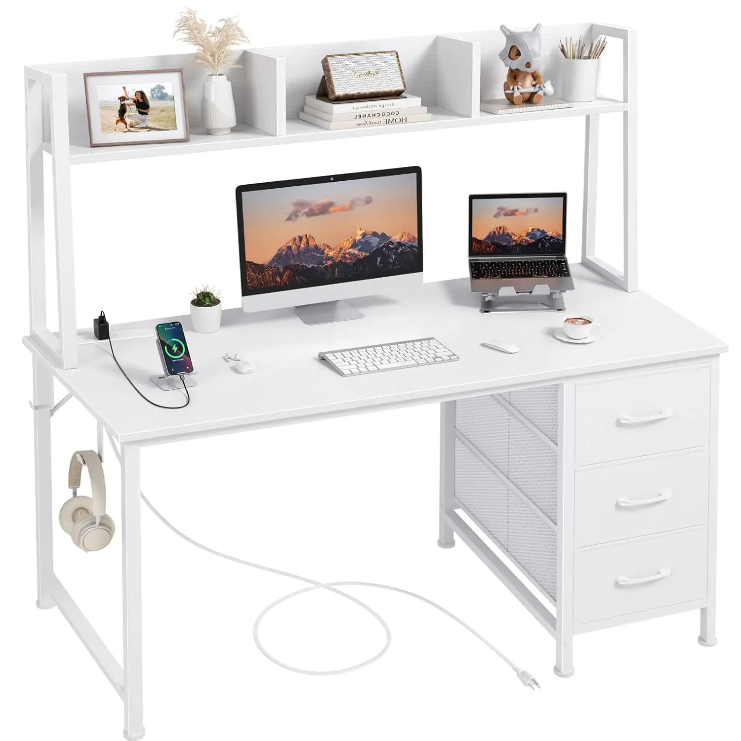 White Desk Hutch Drawers 47" Study Writing Table 3 Storage Power Outlets Bedroom Office, Customized
White Desk Hutch Drawers 47" Study Writing Table 3 Storage Power Outlets Bedroom Office, Customized